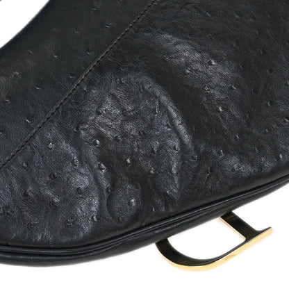 Christian Dior * Black Ostrich Saddle Handbag