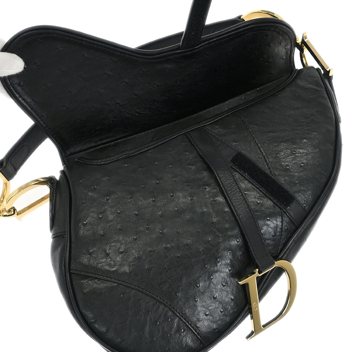 Christian Dior * Black Ostrich Saddle Handbag