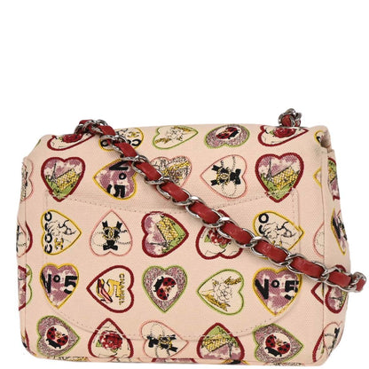 Chanel 2005-2006 Pink Canvas Valentine Mini Classic Square Flap Shoulder Bag