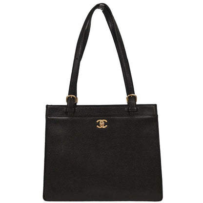 Chanel 1997-1999 Black Caviar Tote Handbag