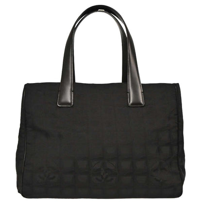 Chanel 2005-2006 Black Jacquard Nylon Travel Line Tote Handbag