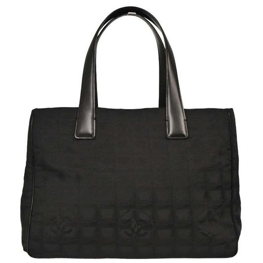 Chanel 2005-2006 Black Jacquard Nylon Travel Line Tote Handbag