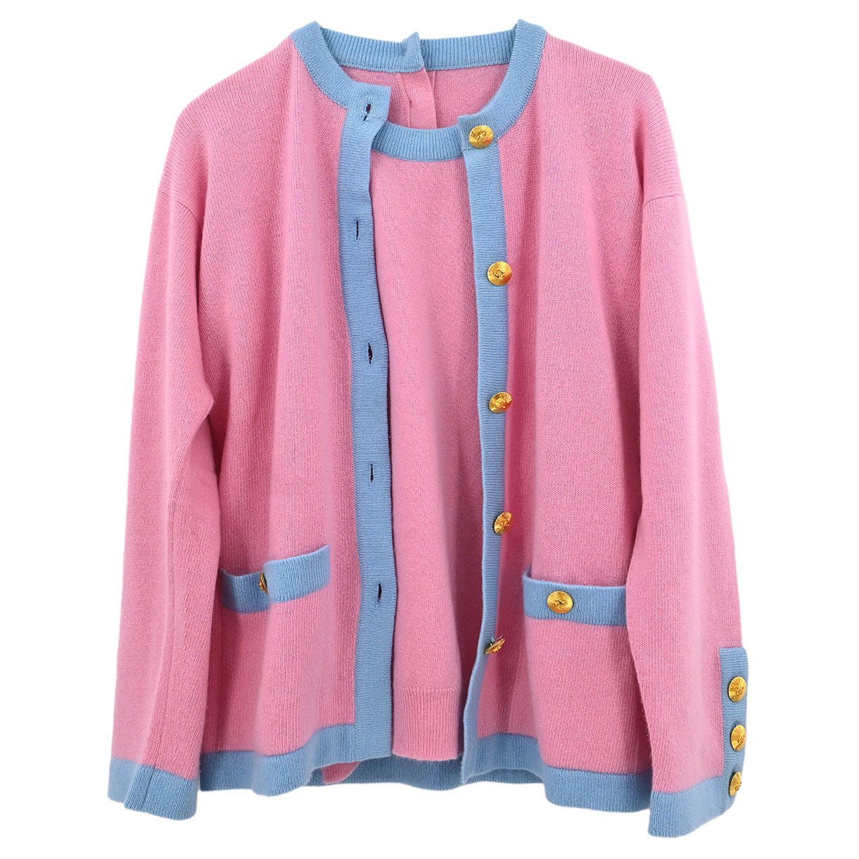 Chanel Ensemble Cardigan Short Sleeve Top Pink #40 #36