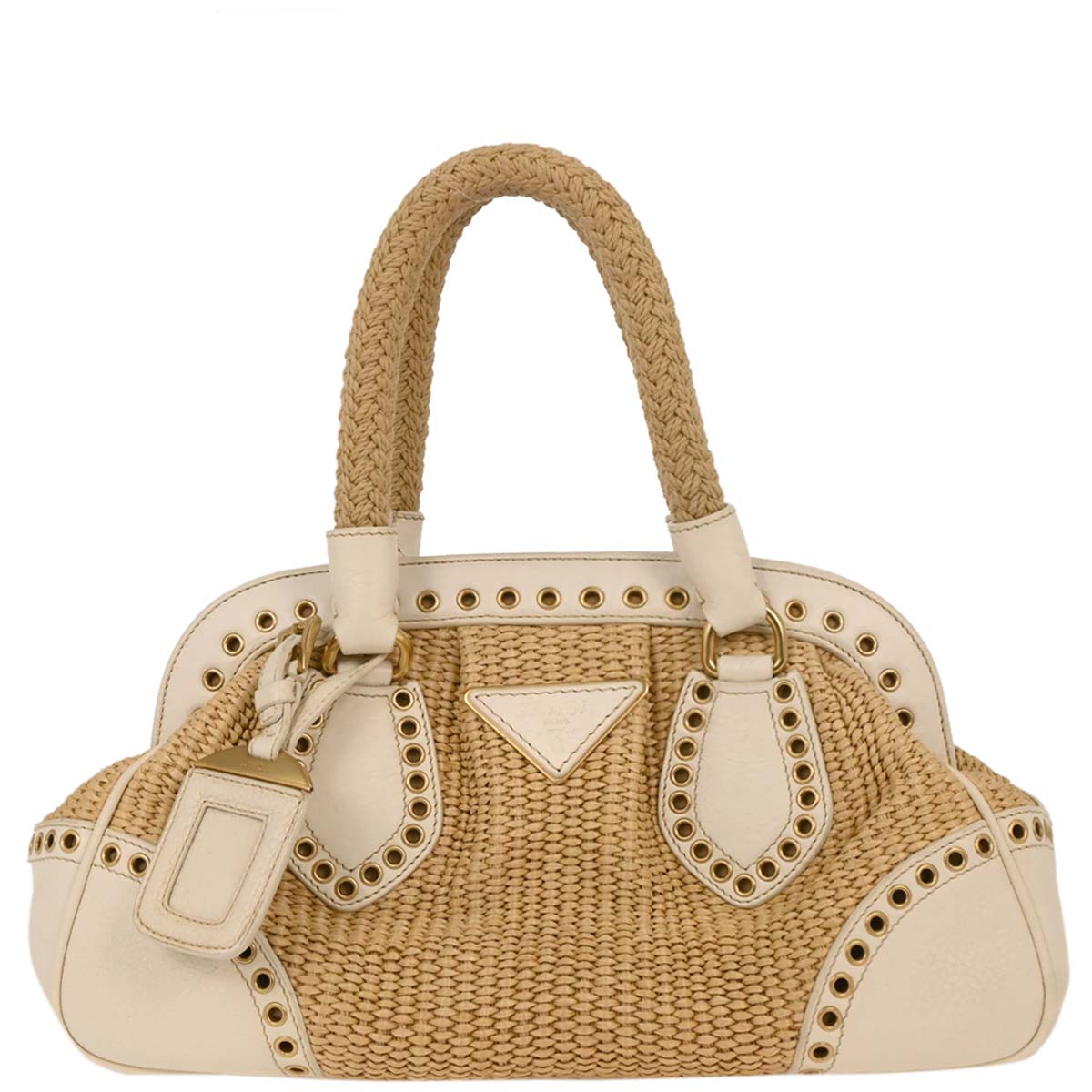 Prada White Beige Straw Handbag