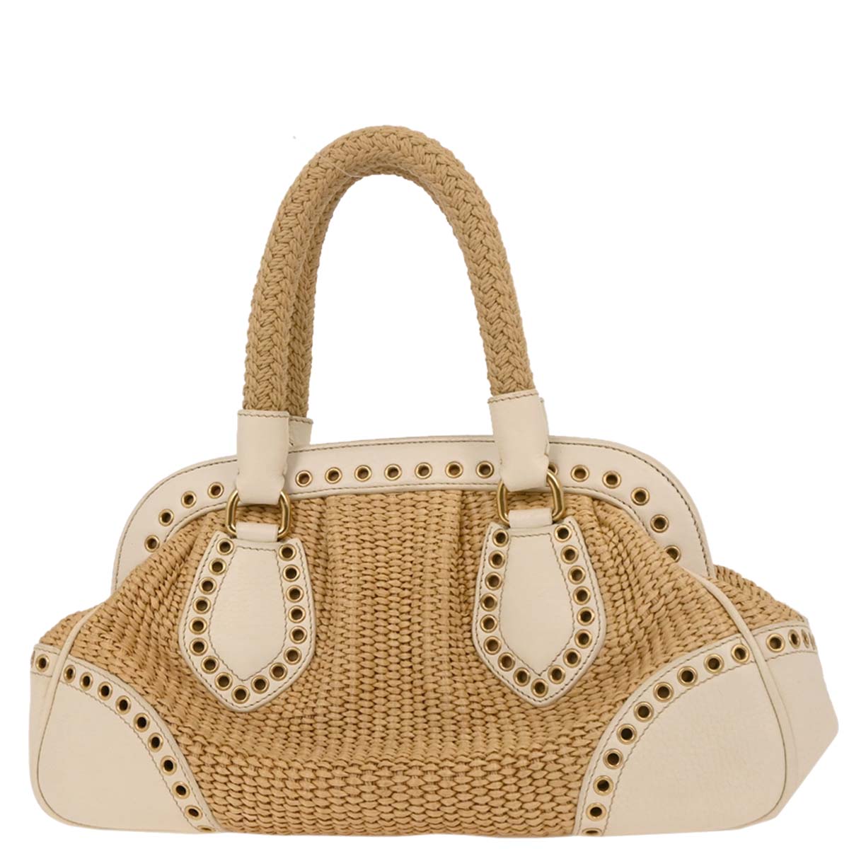 Prada White Beige Straw Handbag