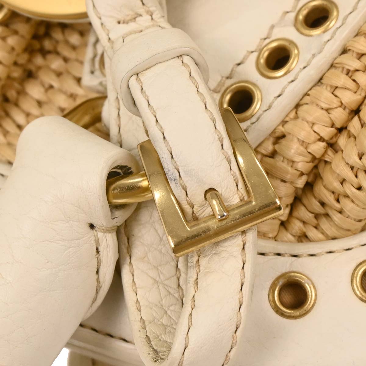Prada White Beige Straw Handbag