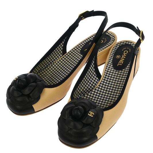 Chanel * Black Leather Shoes Sandals #36 1/2