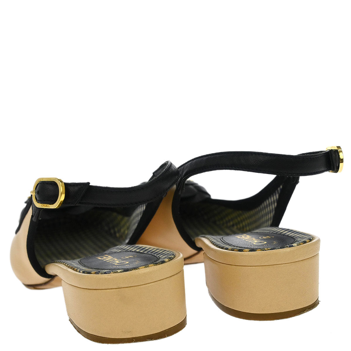 Chanel * Black Leather Shoes Sandals #36 1/2