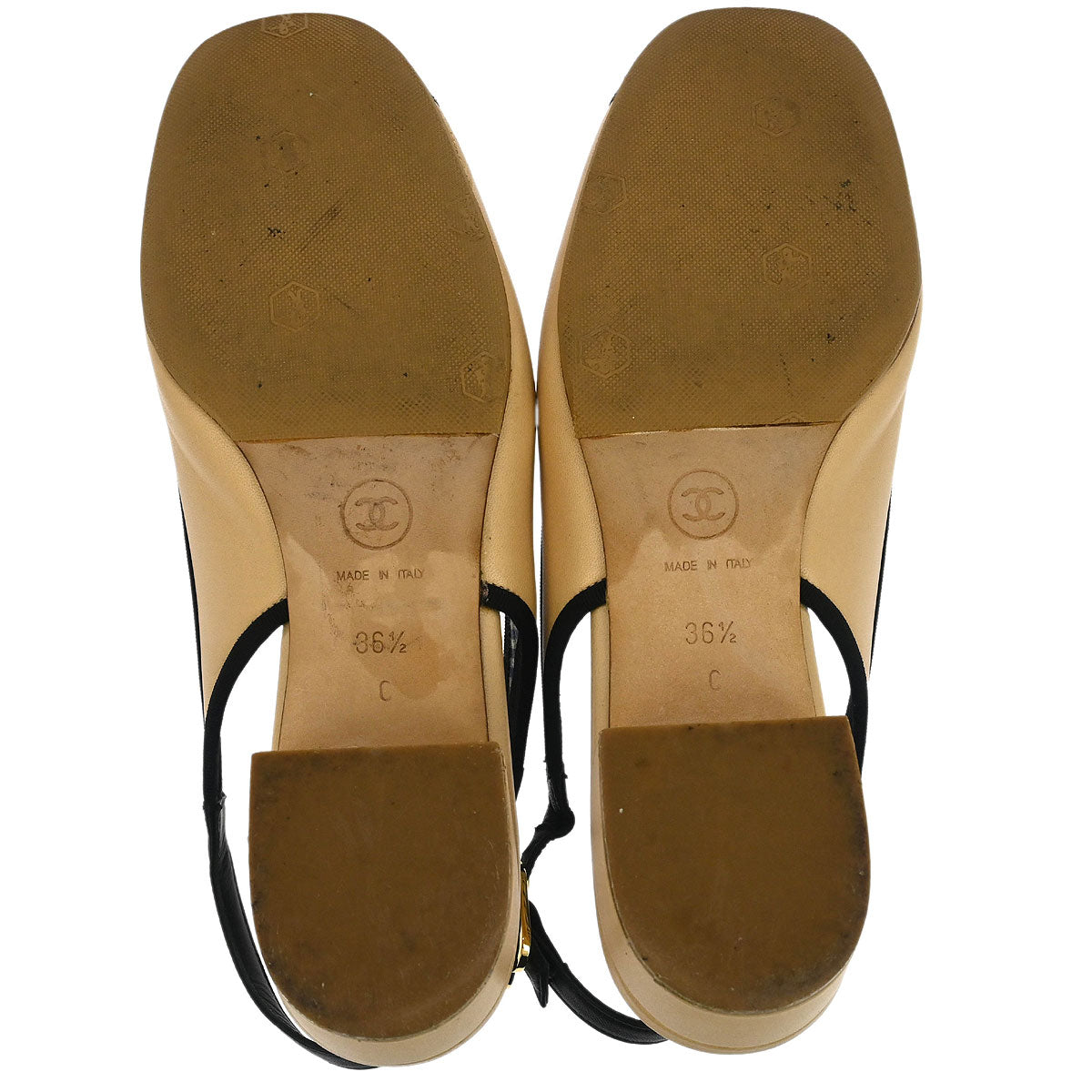 Chanel * Black Leather Shoes Sandals #36 1/2