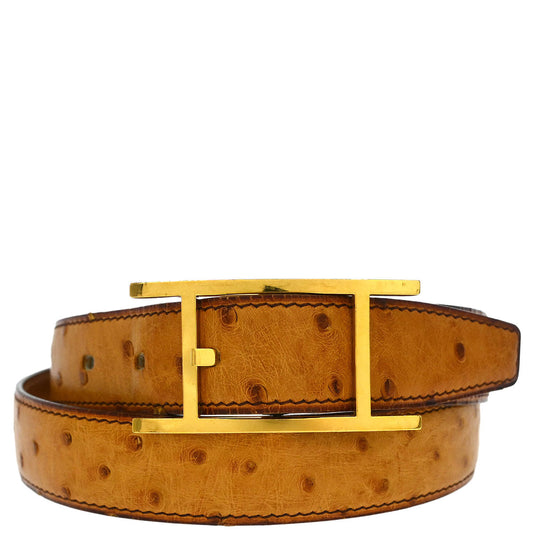 Hermes * Brown Ostrich Belt #85 Small Good