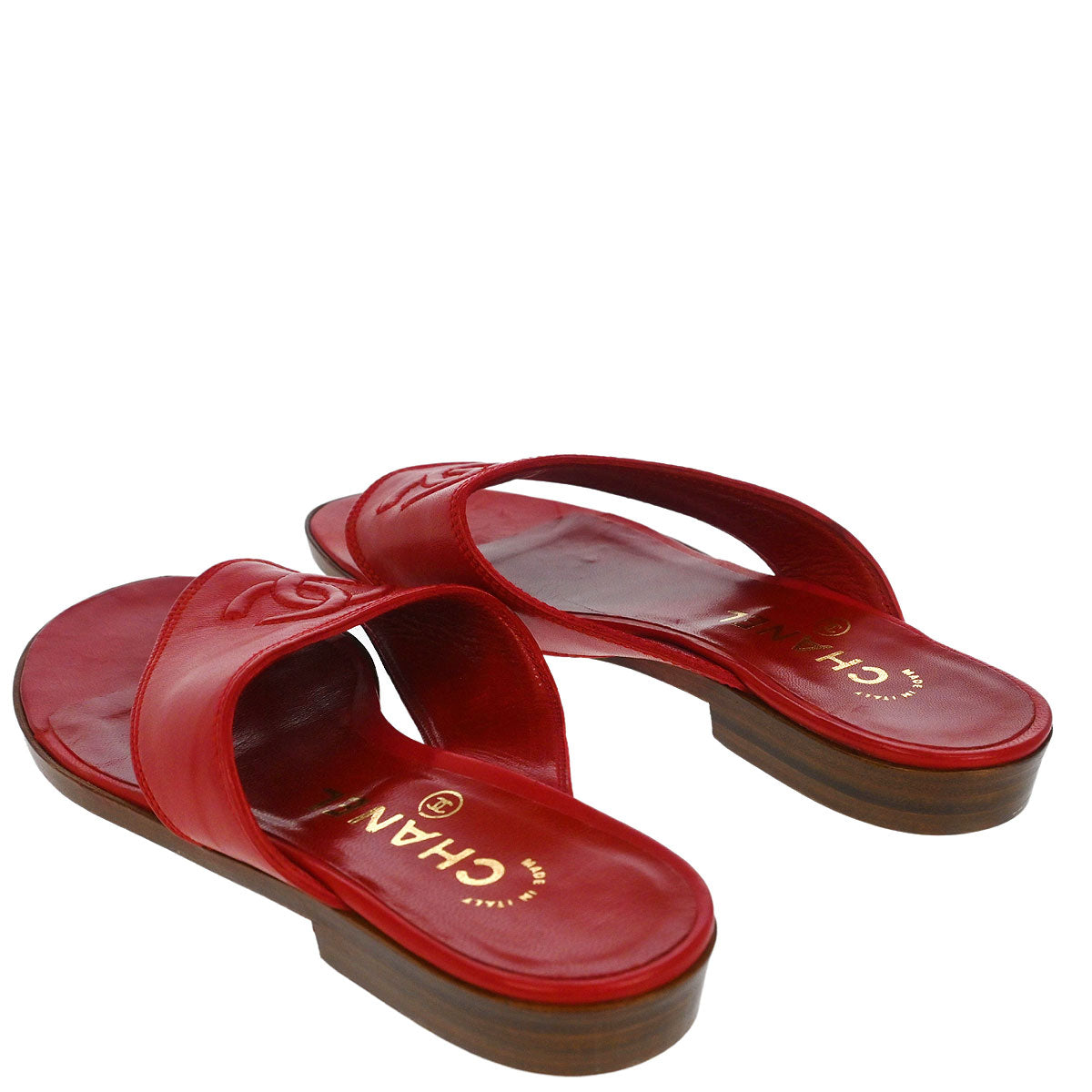 Chanel * Red Leather Shoes Sandals #36