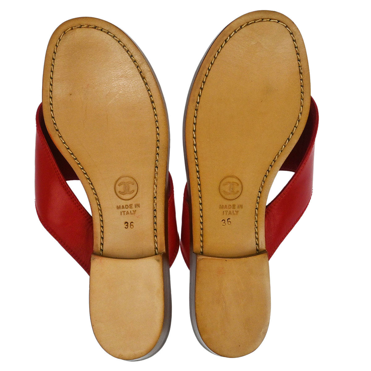 Chanel * Red Leather Shoes Sandals #36