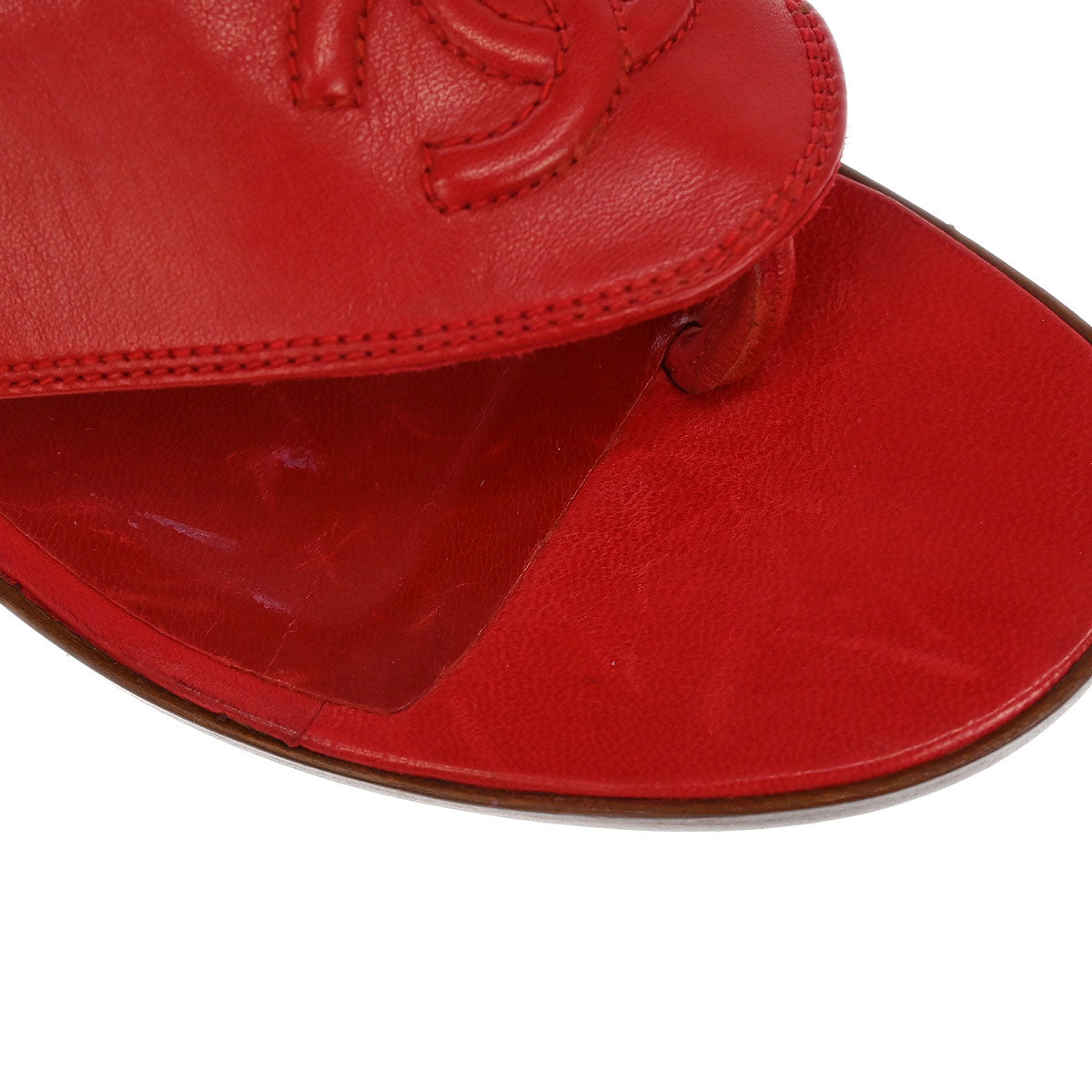 Chanel * Red Leather Shoes Sandals #36