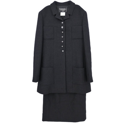 Chanel Setup Suit Jacket Skirt Black #40