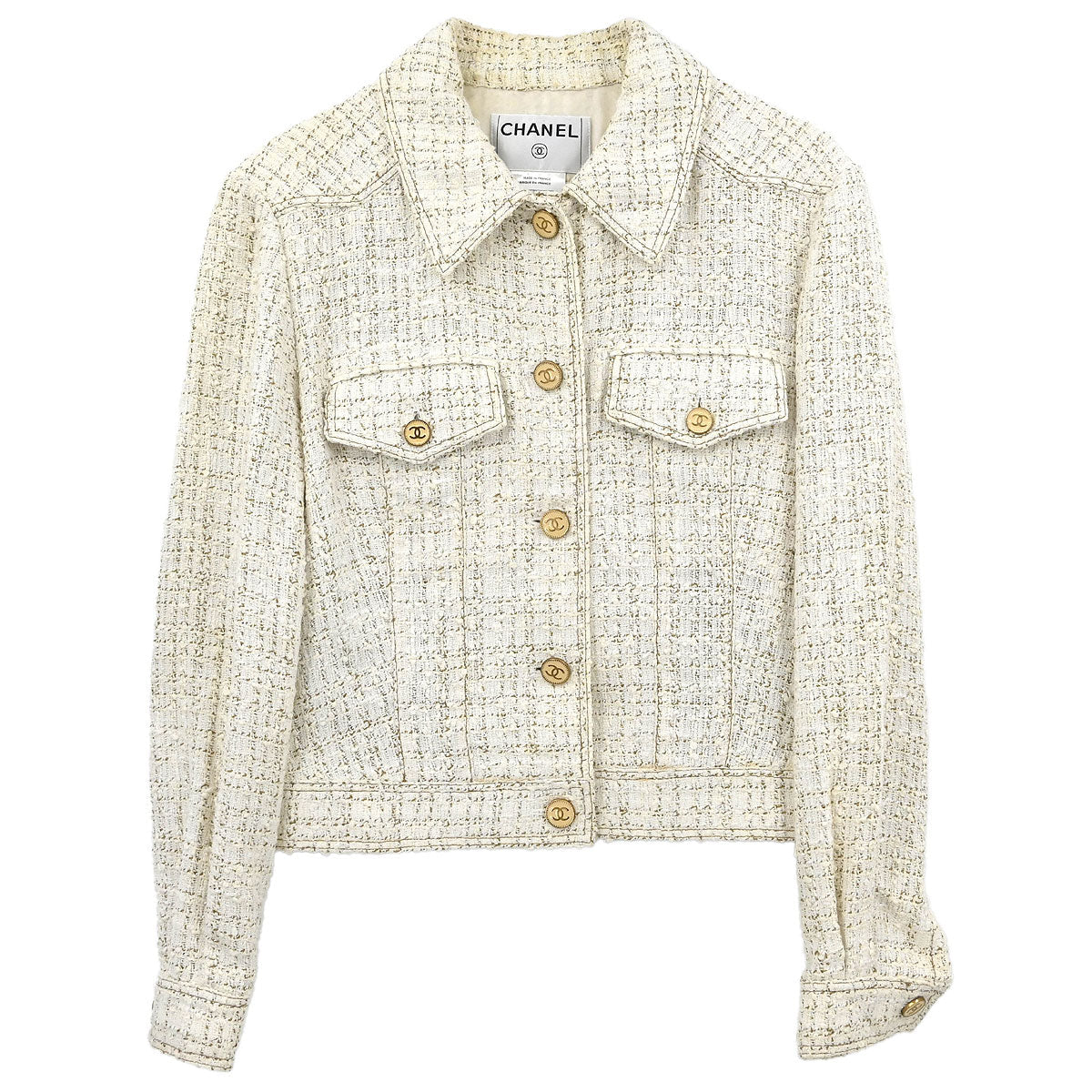 Chanel Single Breasted Jacket White #42
