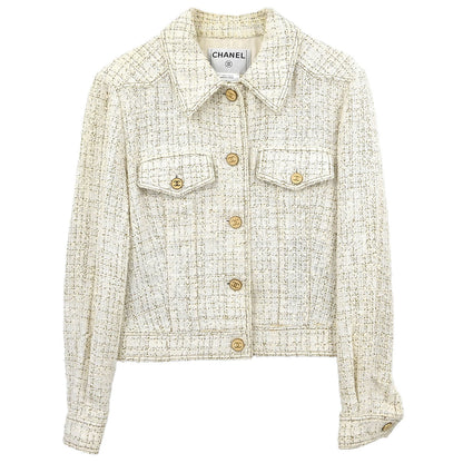Chanel Single Breasted Jacket White #42