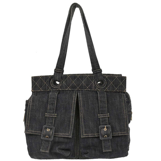 Chanel 2005-2006 Navy Sparkling Denim Tote Handbag