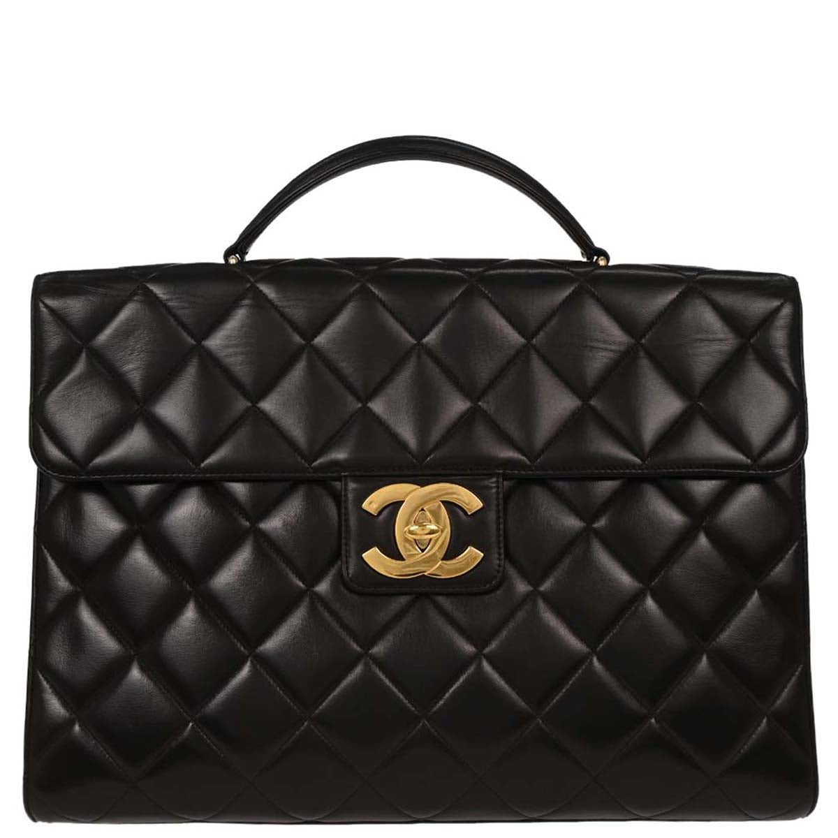 Chanel Black Lambskin Briefcase Handbag