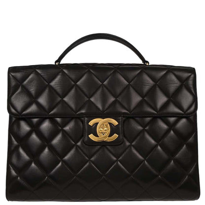 Chanel Black Lambskin Briefcase Handbag
