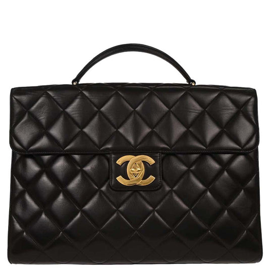 Chanel Black Lambskin Briefcase Handbag