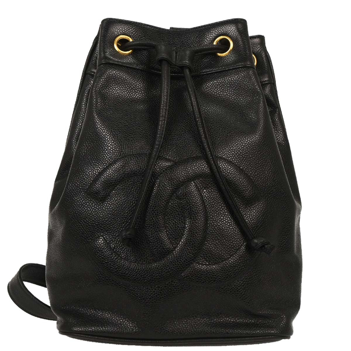 Chanel 1989-1991 Black Calfskin Drawstring Shoulder Bag