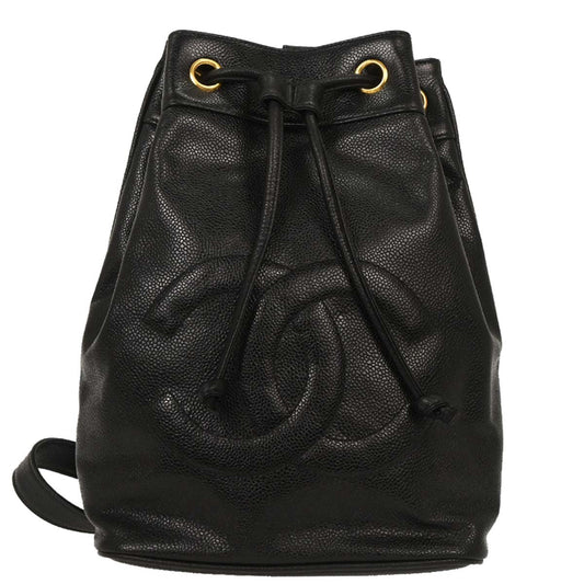 Chanel 1989-1991 Black Calfskin Drawstring Shoulder Bag