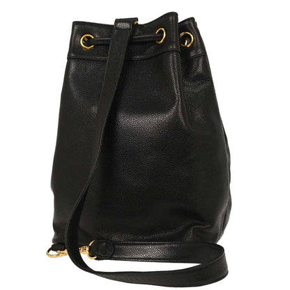 Chanel 1989-1991 Black Calfskin Drawstring Shoulder Bag