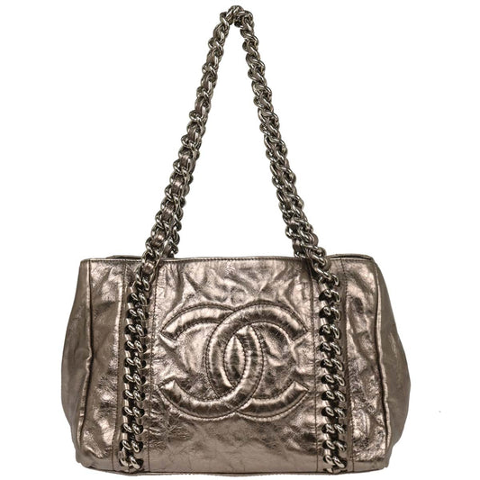 Chanel 2008-2009 Silver Calfskin Luxury Line Tote Handbag
