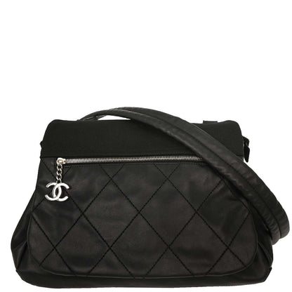 Chanel 2006-2008 Black Calfskin Canvas Shoulder Bag