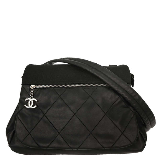 Chanel 2006-2008 Black Calfskin Canvas Shoulder Bag