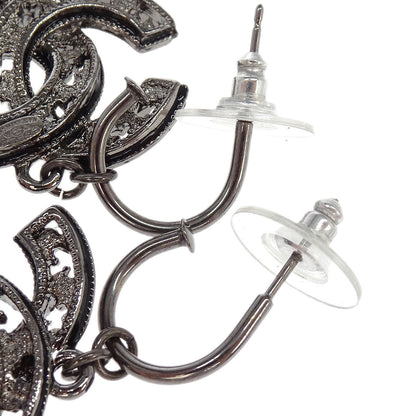 Chanel CC Dangle Piercing Earrings Silver 10A