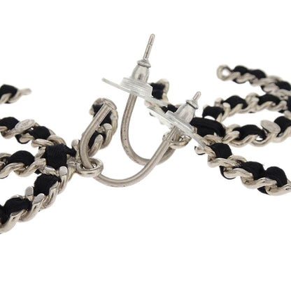 Chanel CC Dangle Piercing Earrings Black Silver Leather B12A