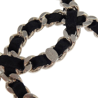 Chanel CC Dangle Piercing Earrings Black Silver Leather B12A