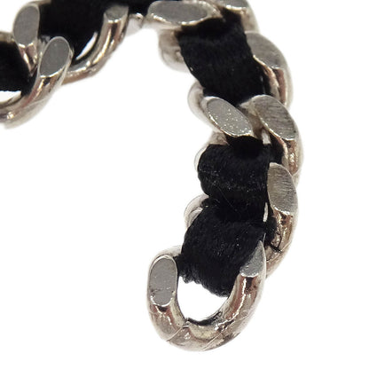 Chanel CC Dangle Piercing Earrings Black Silver Leather B12A