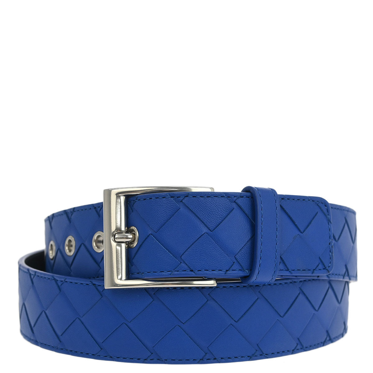 Bottega Veneta Blue Leather intrecciato Belt #38IN Small Good