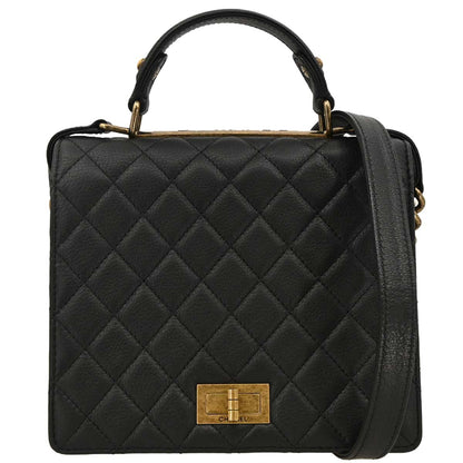 Chanel 2012-2013 Black Goatskin Rita Flap Mademoiselle Lock 2way Shoulder Handbag