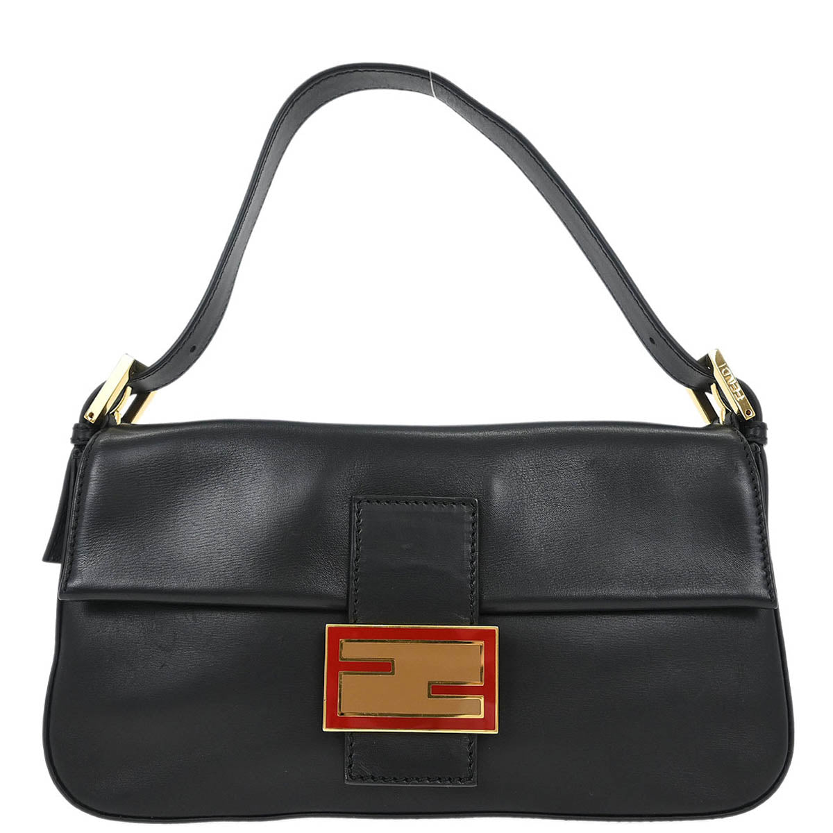 Fendi Black Leather Baguette Handbag