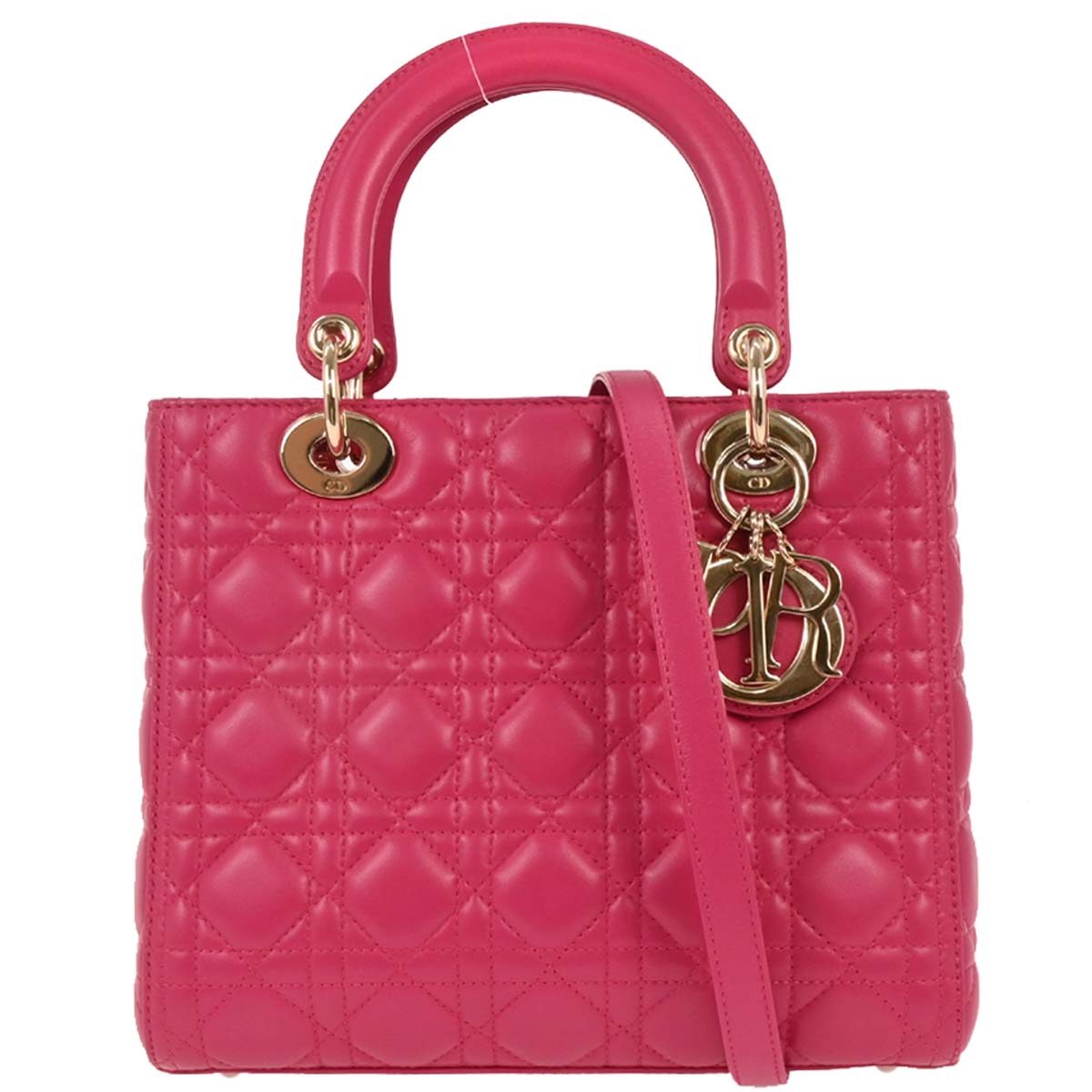 Christian Dior 2014 Pink Lambskin Lady Dior Cannage 2way Shoulder Handbag