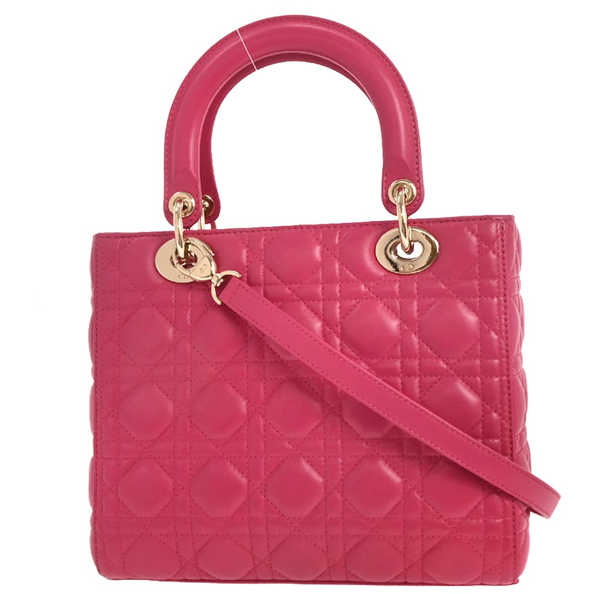 Christian Dior 2014 Pink Lambskin Lady Dior Cannage 2way Shoulder Handbag