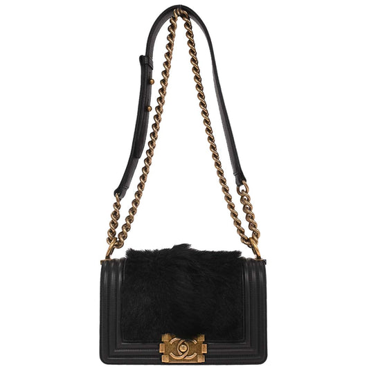 Boy Chanel 2015-2016* Black Goat Hair Small Chain Shoulder Bag