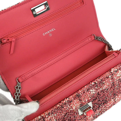 Chanel 2019 Pink Tweed Mademoiselle Lock Classic WOC Wallet On Chain