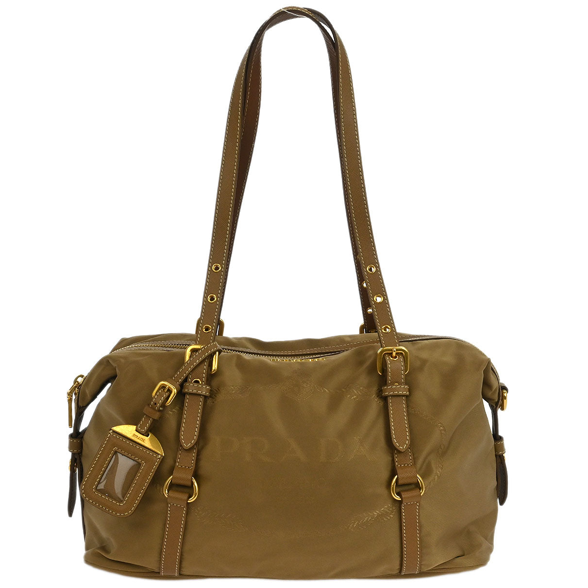 Prada Beige Nylon Logo Jacquard Shoulder Bag