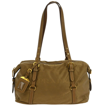 Prada Beige Nylon Logo Jacquard Shoulder Bag
