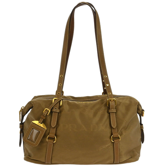 Prada Beige Nylon Logo Jacquard Shoulder Bag