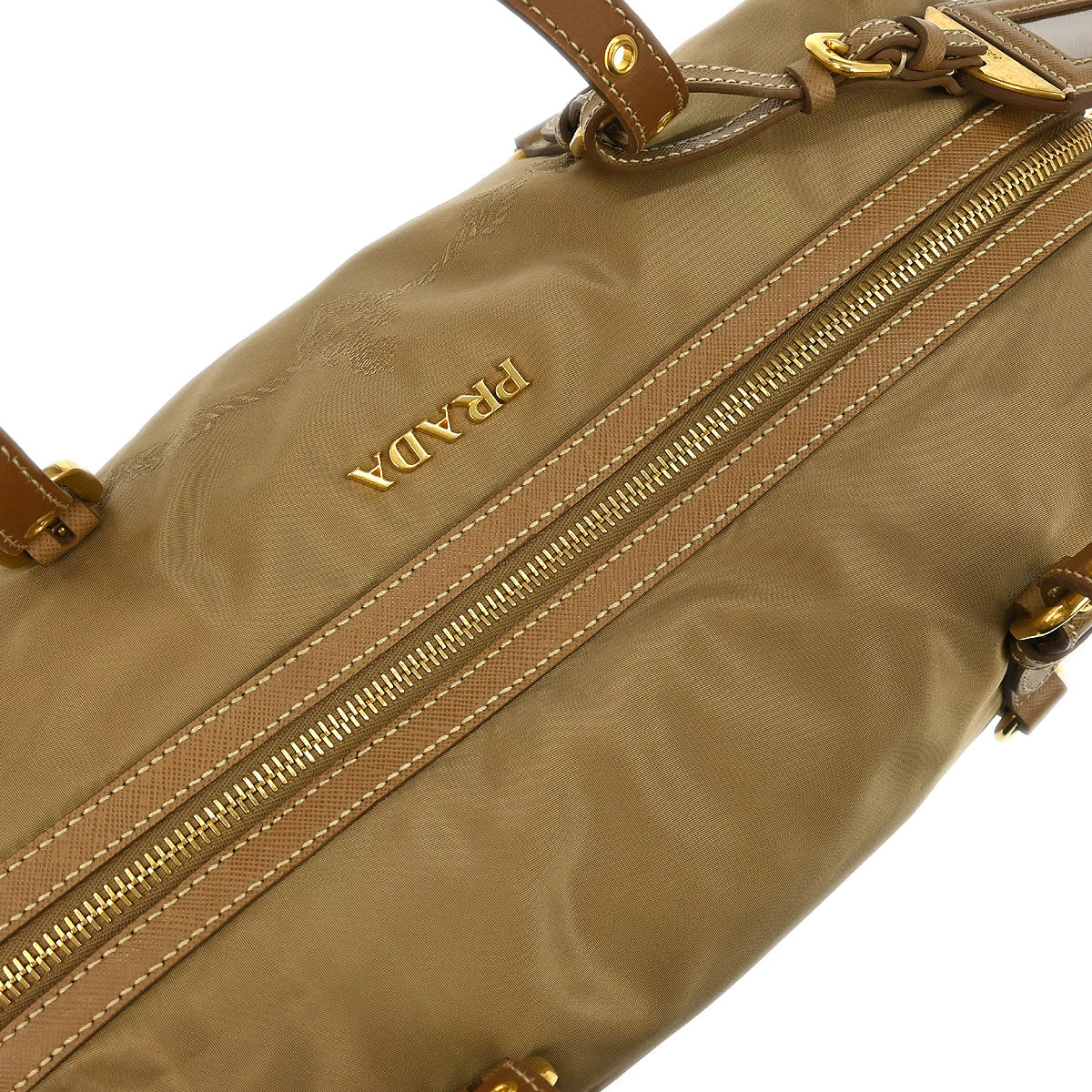 Prada Beige Nylon Logo Jacquard Shoulder Bag
