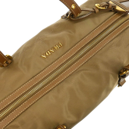 Prada Beige Nylon Logo Jacquard Shoulder Bag