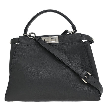Fendi Gray Leather Peekaboo 2way Shoulder Handbag