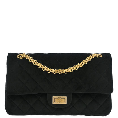 Chanel 2019 Black Velvet 2.55 Small Classic Double Flap Shoulder Bag