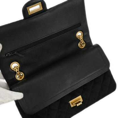 Chanel 2019 Black Velvet 2.55 Small Classic Double Flap Shoulder Bag