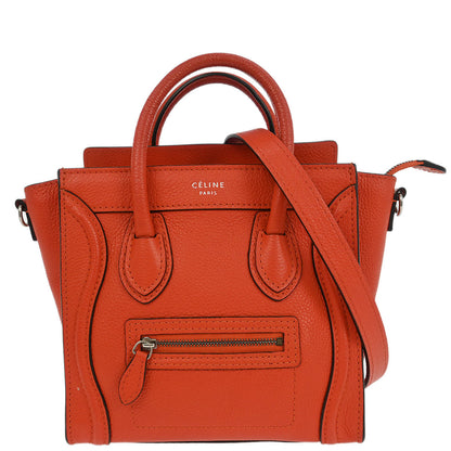 Celine Red Leather Nano Luggage Tote Bag